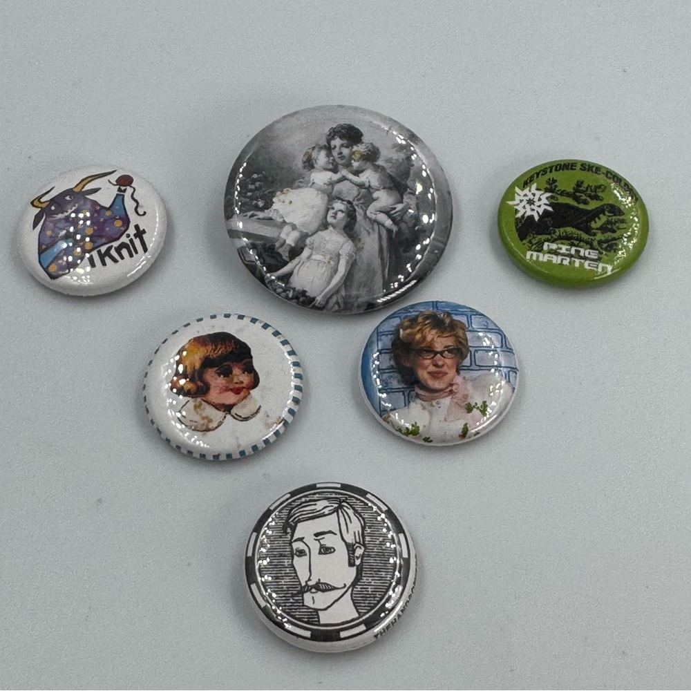 6 Random Mixed Lot of Buttons Vintage to Now Funny Dapper Various Styles & Sizes
